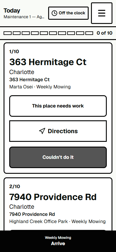 The crew phone showing today's route and stops