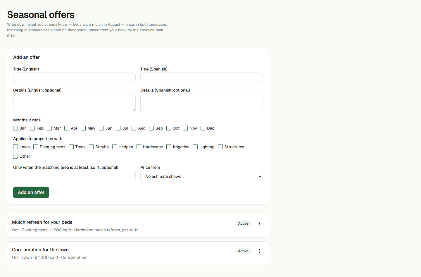Screenshot: Write a seasonal offer.