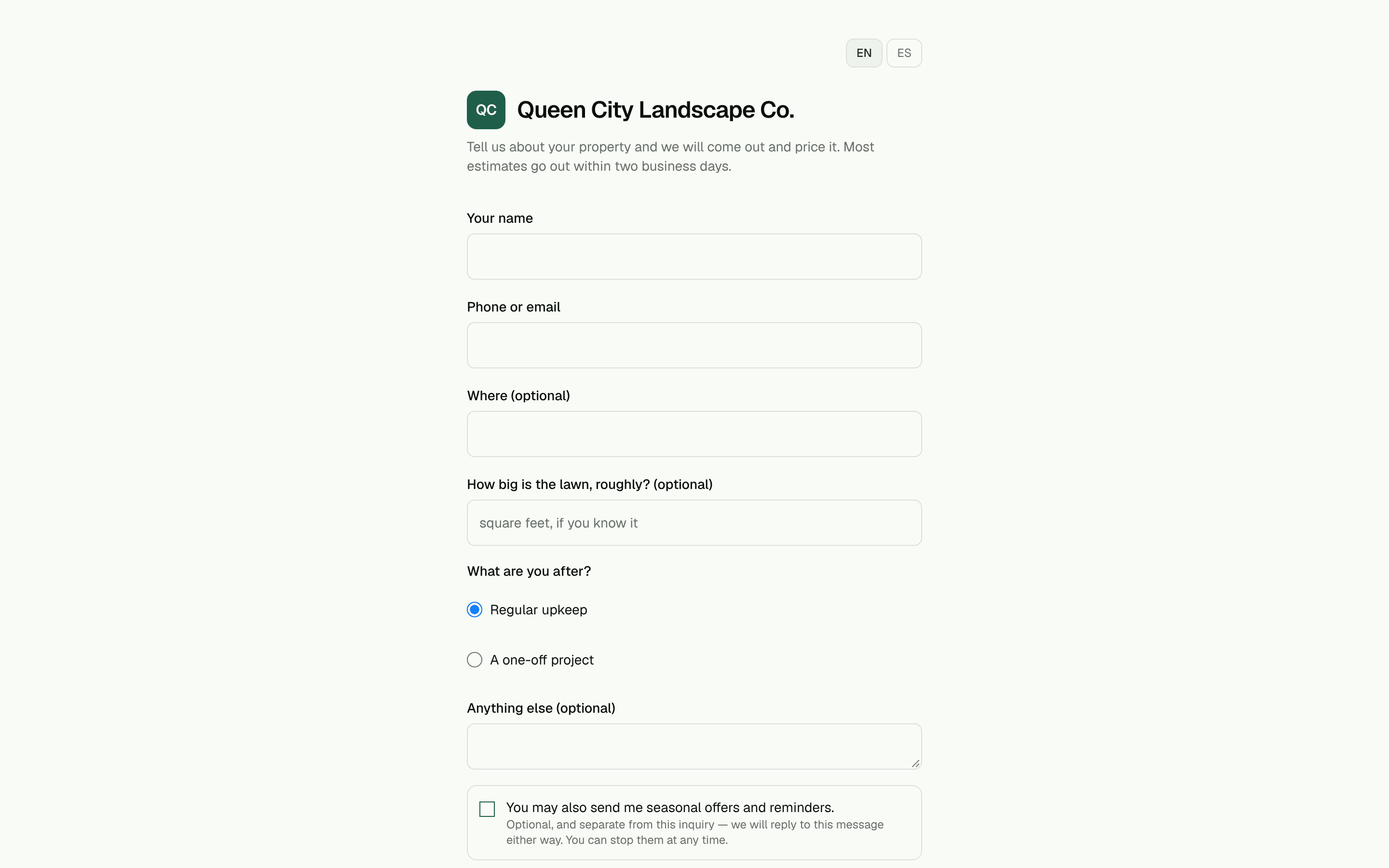A contractor's public booking page