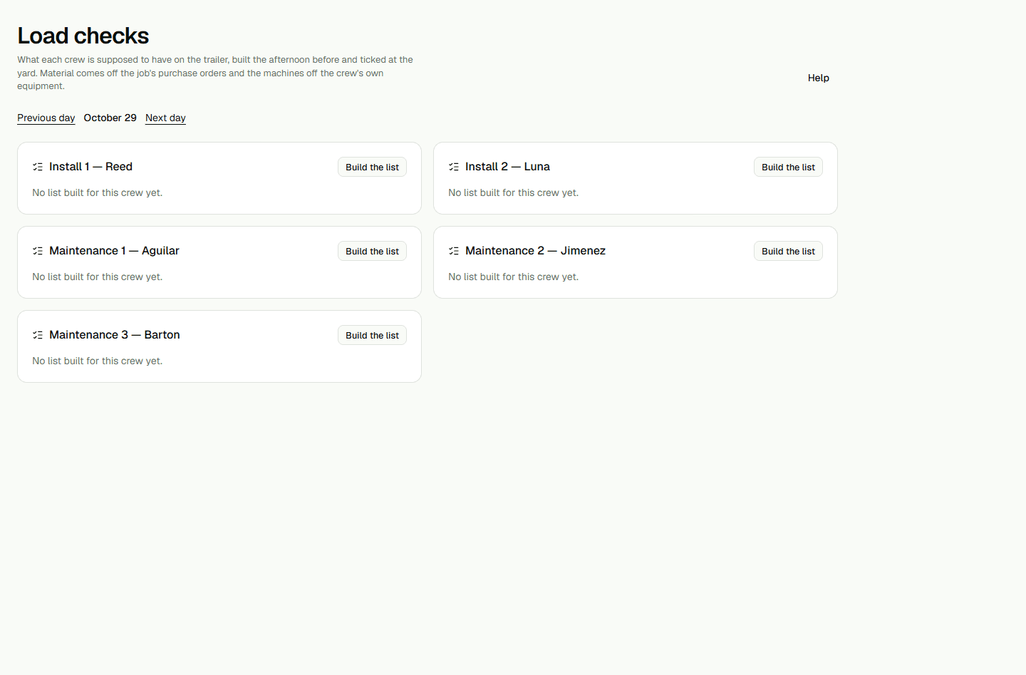 Screenshot: Prepare a crew loading checklist.