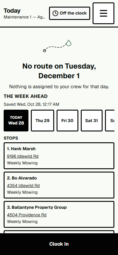 Screenshot: The crew’s phone shows no work.