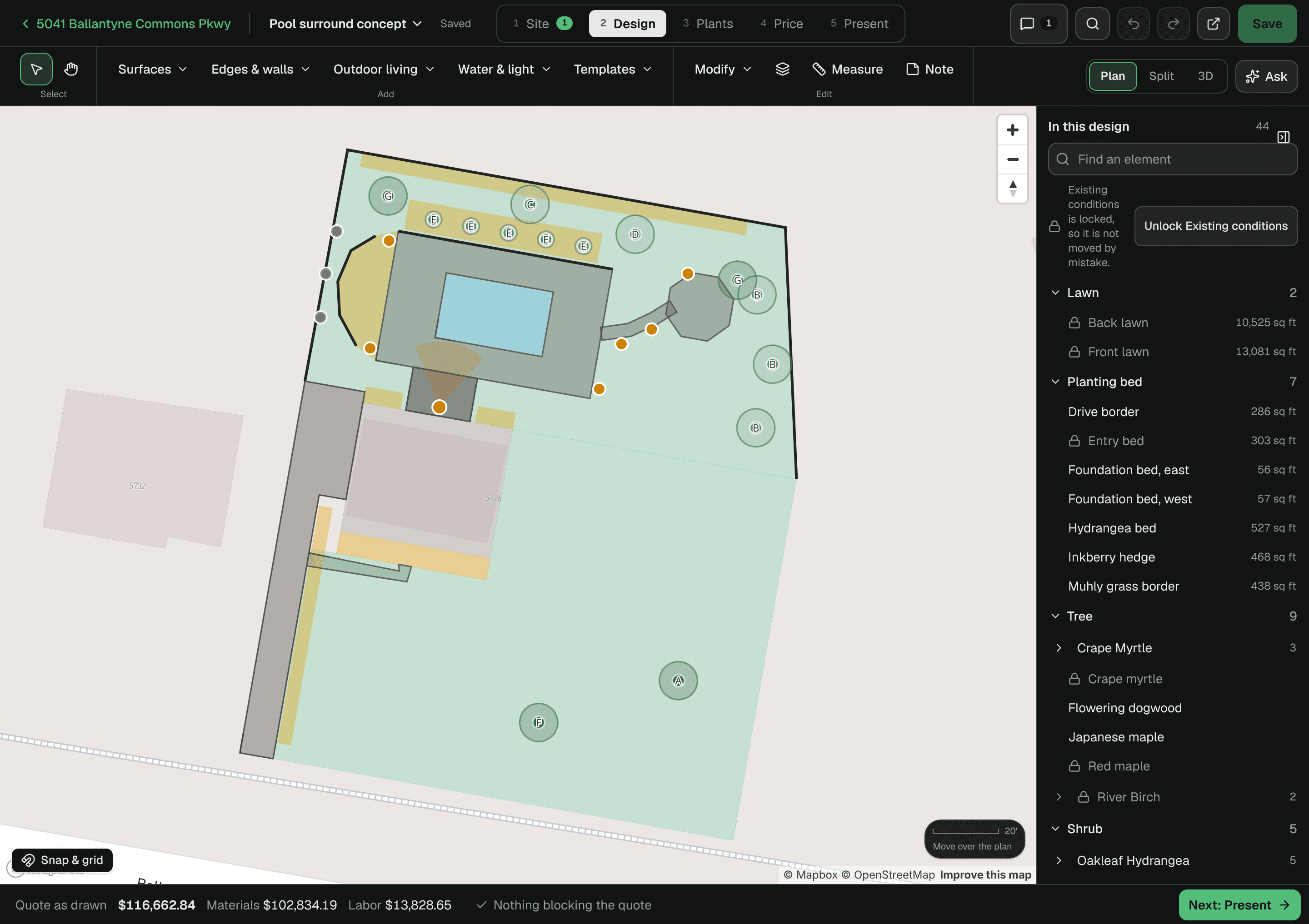 The design studio: a pool-surround design, with materials, labor and total priced as it is drawn